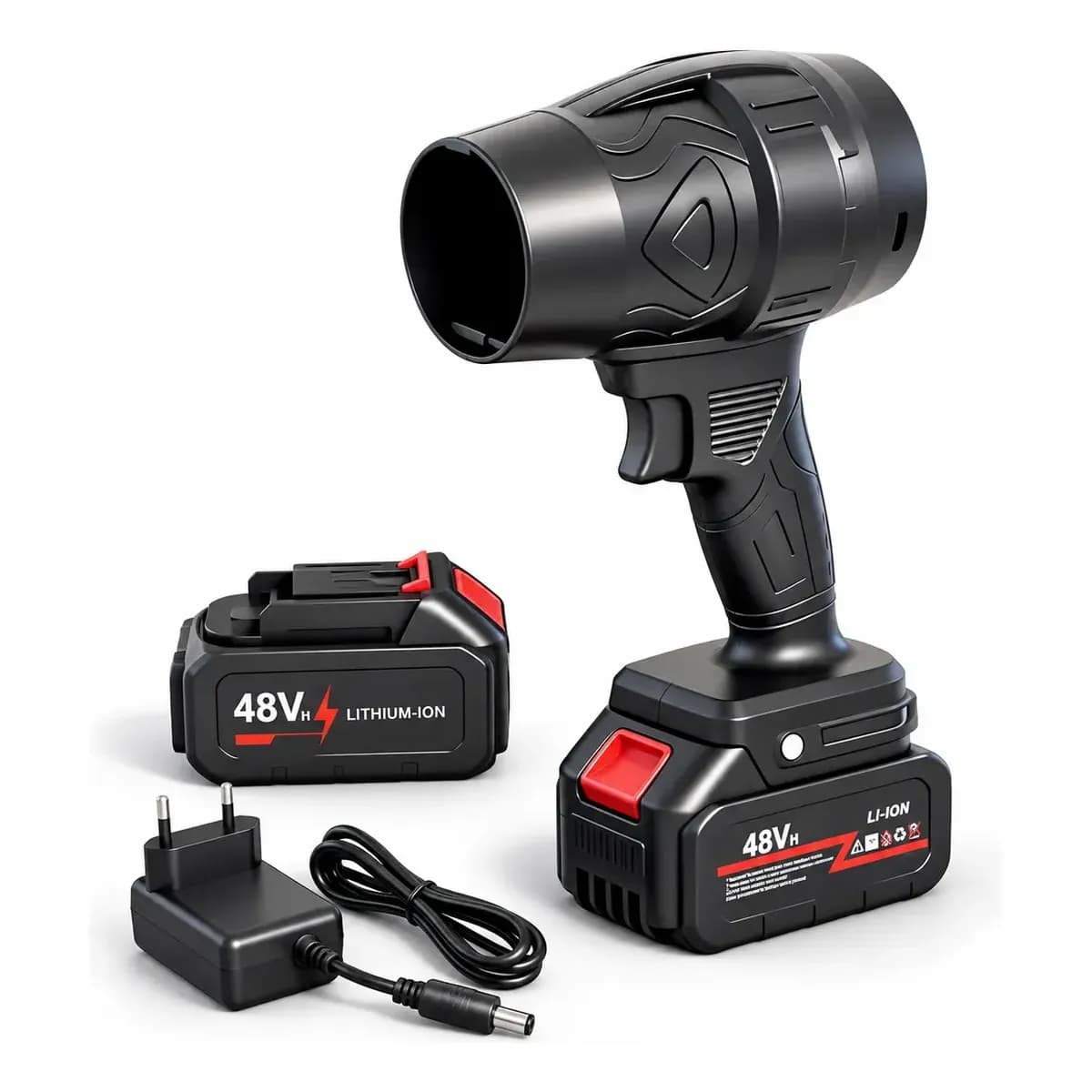 Soprador Turbo Portátil Quicko 48V 1050 W com 2 Baterias de 2 Ah 210 km/h Preto