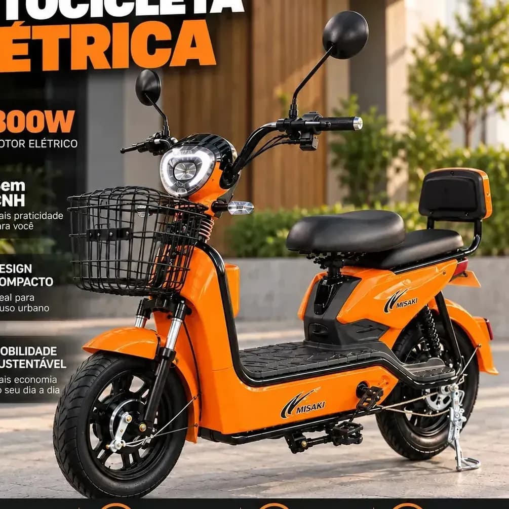 Motocicleta Eletrica Bike Bicicleta Moto Scooter Mobilidade 800W Sem CNH Cor Laranja