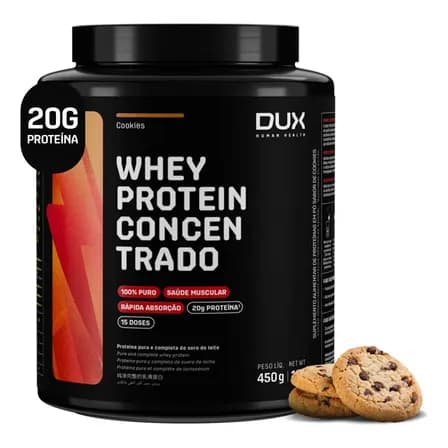 DUX HUMAN HEALTH Whey Protein Concentrado Suplemento 450g - Sabor Cookies