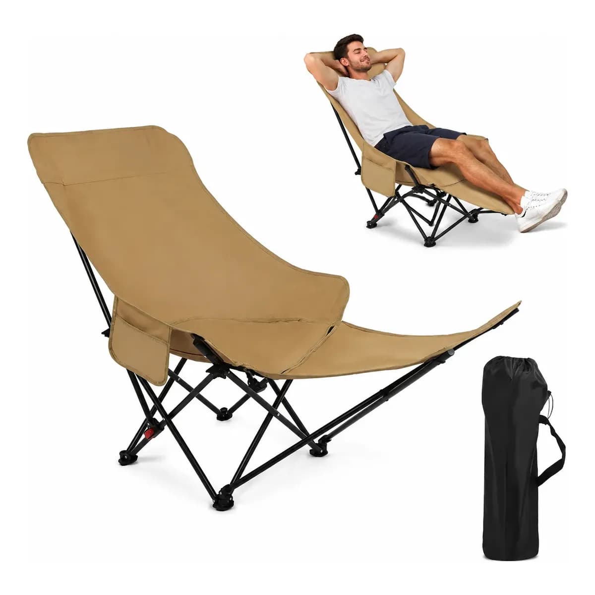 Cadeira De Descanso Dobrável Camping Portátil C Bolsa 2-em-1