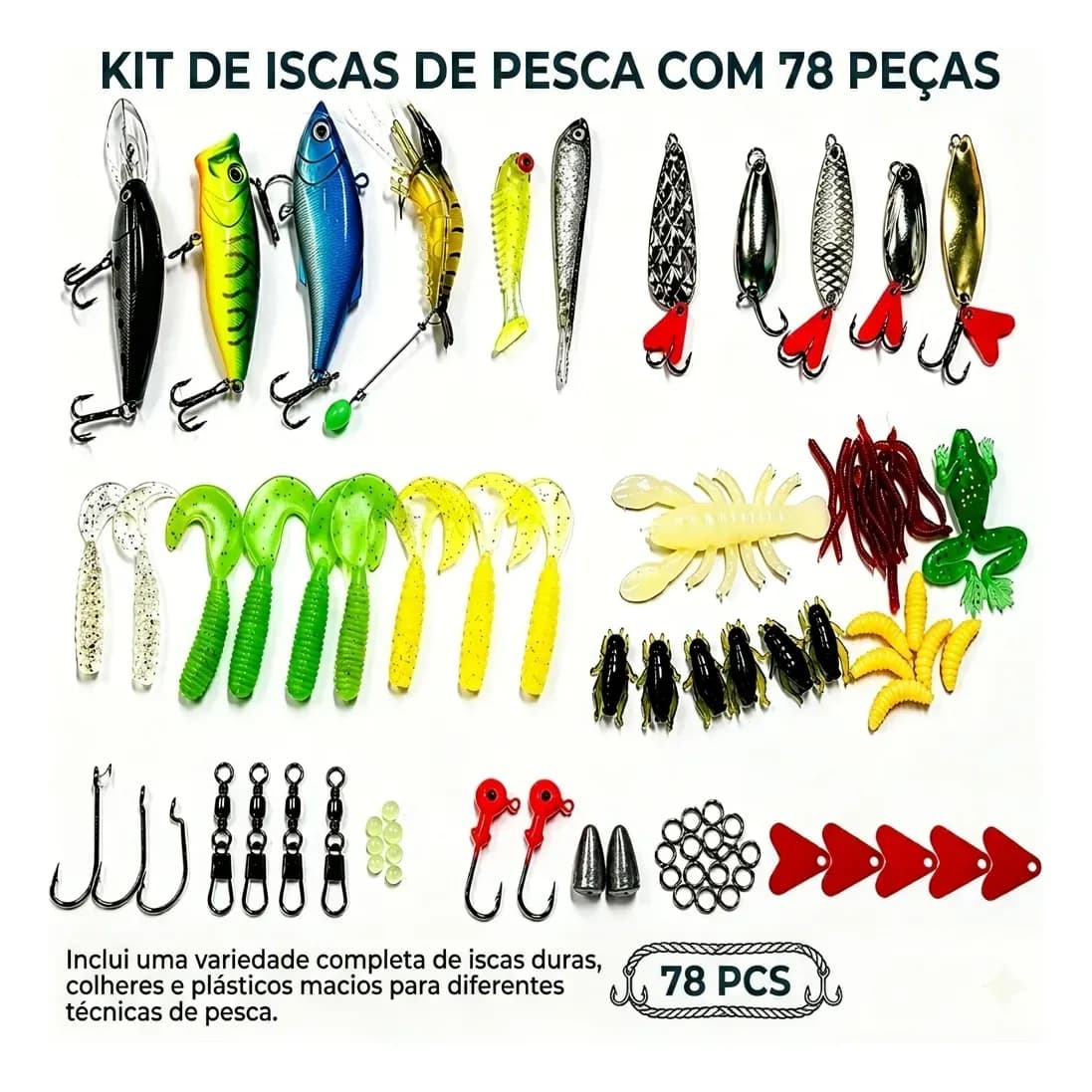 Kit 78 Iscas Artificiais Para Pesca Tilápia E Tucunaré Azul