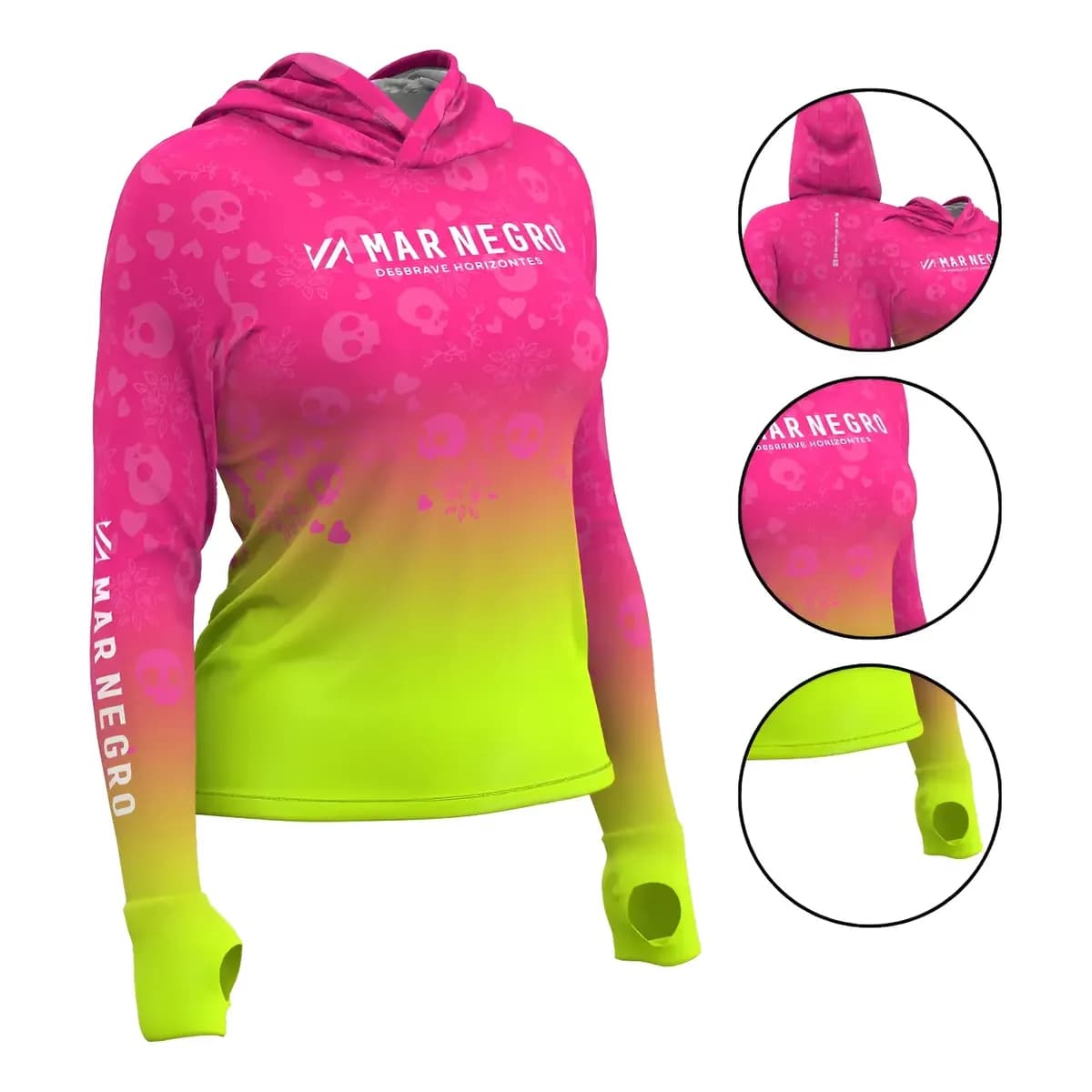 Camisa De Pesca Feminina Proteção Uv Capuz Rosa Mar Negro