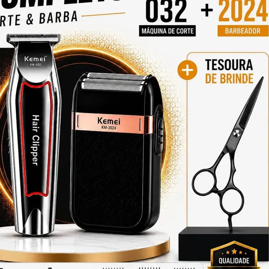 Kit Máquina De Acabamento Cabelo Barba Pezinho Shaver Kemei 032 Kemei 2024 Depilar O Corpo Portátil Com Carregamento Usb