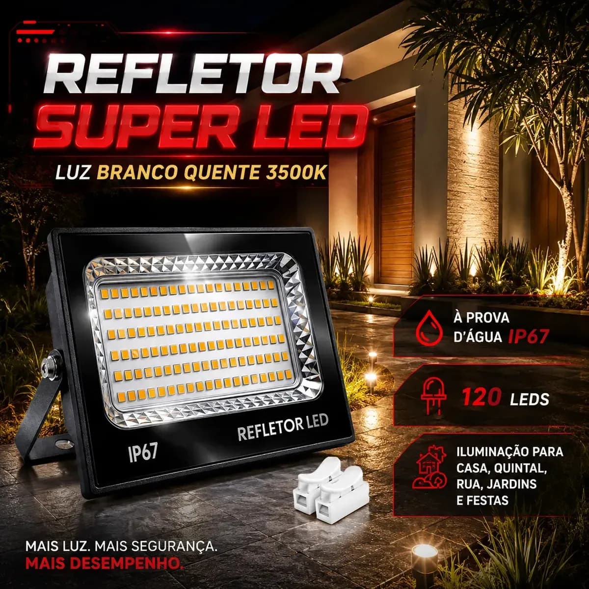 Kit 3 Refletores Led 300w Branco Quente 3500k Alto Brilho E Eficiência Para Fachadas E Jardins