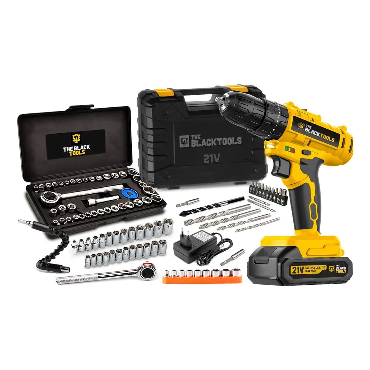 Furadeira S/ Fio Bateria 21v 35nm Bivolt 40 Pçs Ferramentas Amarelo E Preto Bivolt