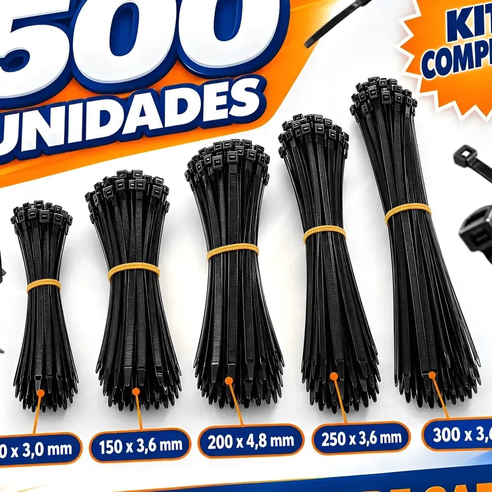 Kit 500 Fita Hellerman Cinta Plástica Enforca Gato 5 Tamanho Preto