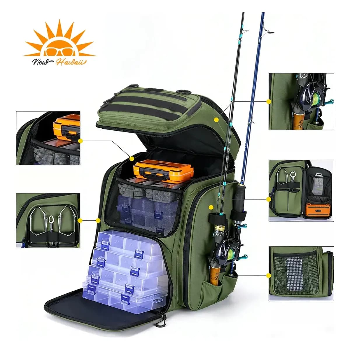 New Hawaii Mochila Pesca Verde