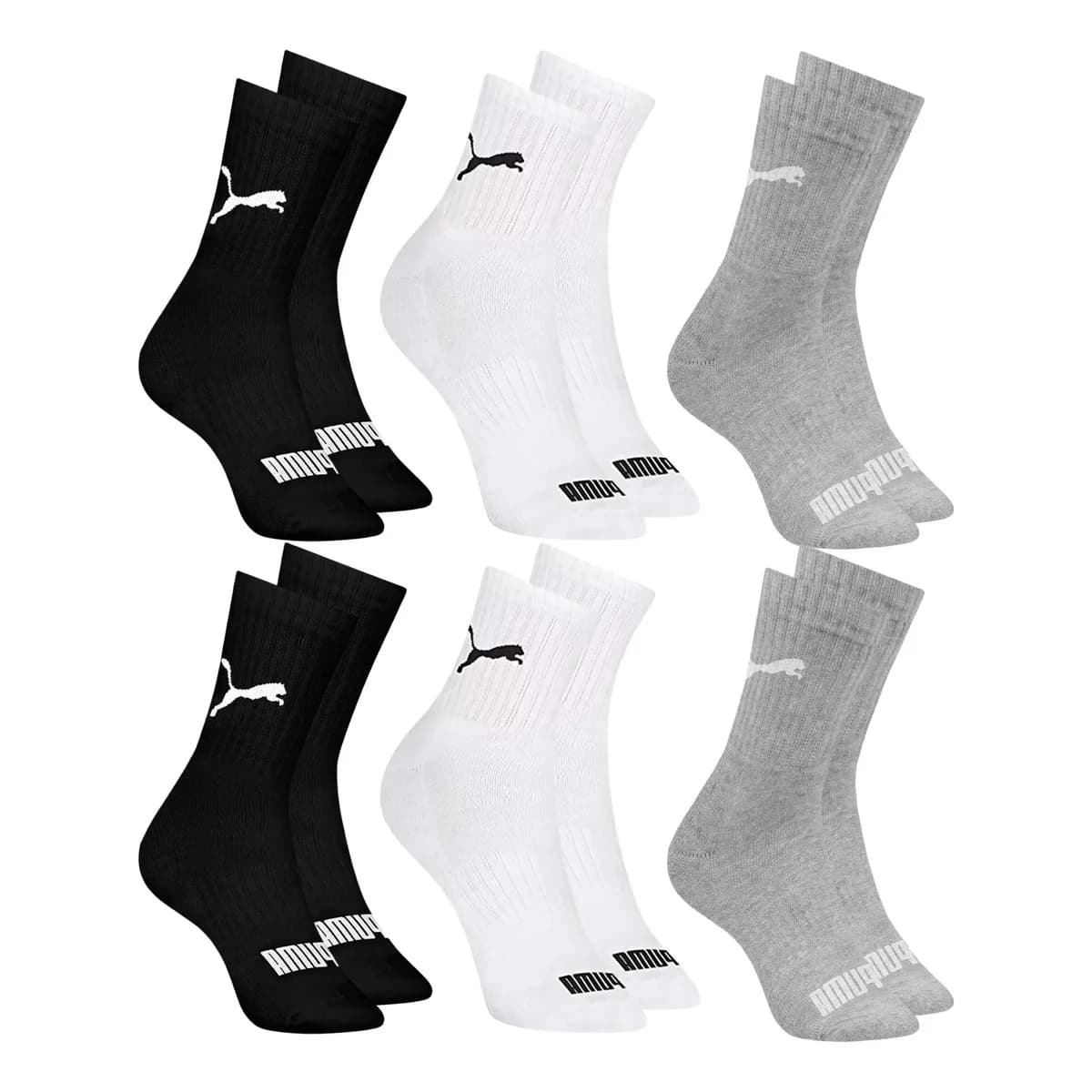 6 Pares Meias Puma Cano Médio Alto Atoalhada Academia Sport