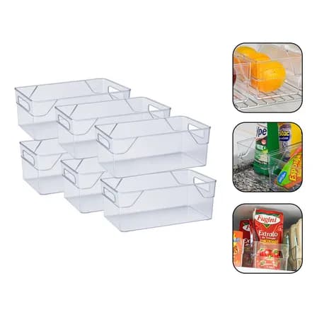 Kit 6 Organizadores Acrílico Multiuso Geladeira Armário Cozinha Despensa Gavetas  Casa