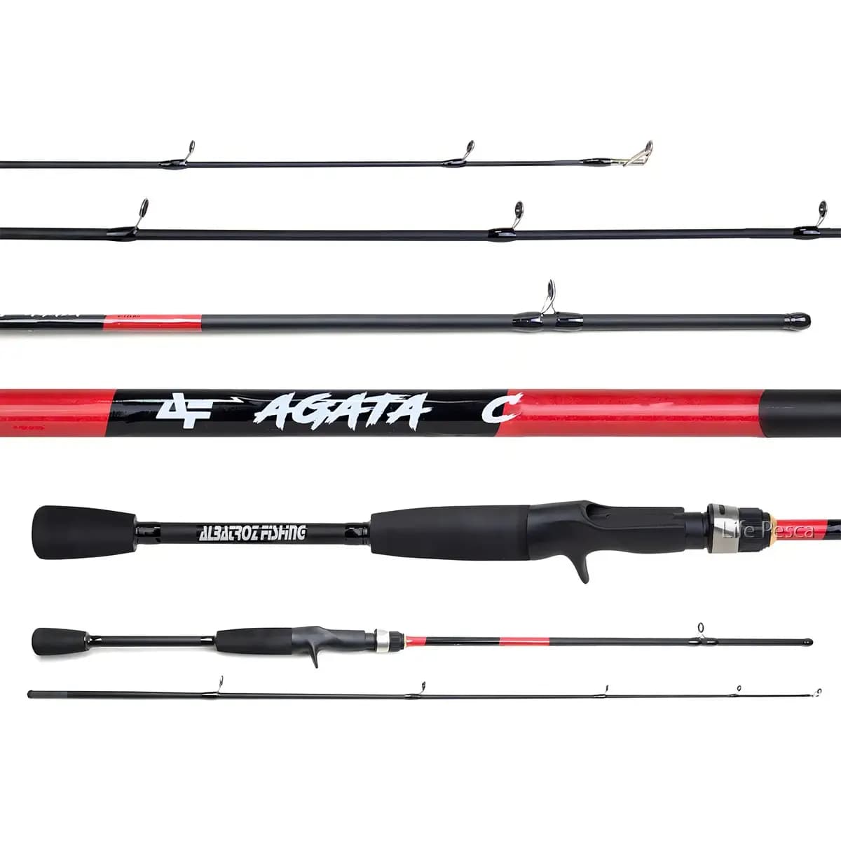 Vara Pesca Carretilha Agata Albatroz Carbono 2p Cor Preto e Vermelho