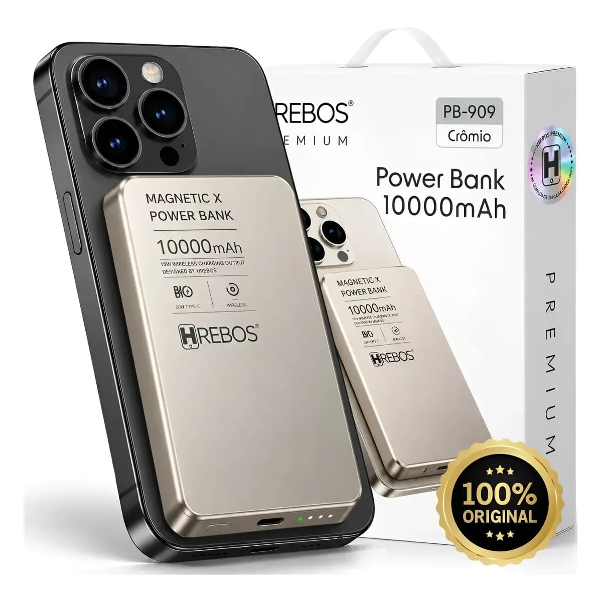 Carregador Portátil Power Bank 15w 10000mah Para iPhone 15w Titanium Magsafe