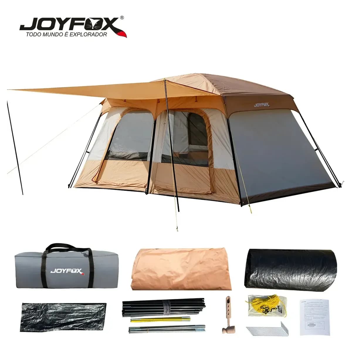 Barraca de Camping Joyfox Para 12 Pessoas Laranja Impermeável