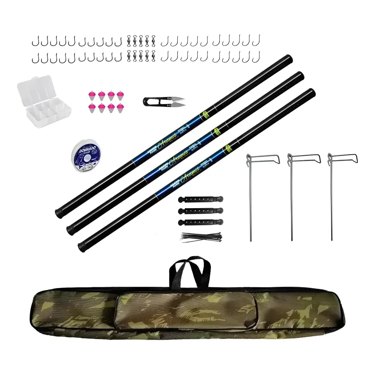 Kit Pesqueiro Estojo C/ 3 Varas Telescópicas 4 Metros
