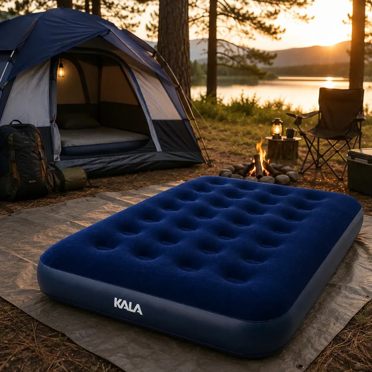 Colchão Inflável Casal 191x137x22 200kgs Azul Camping Visita Azul
