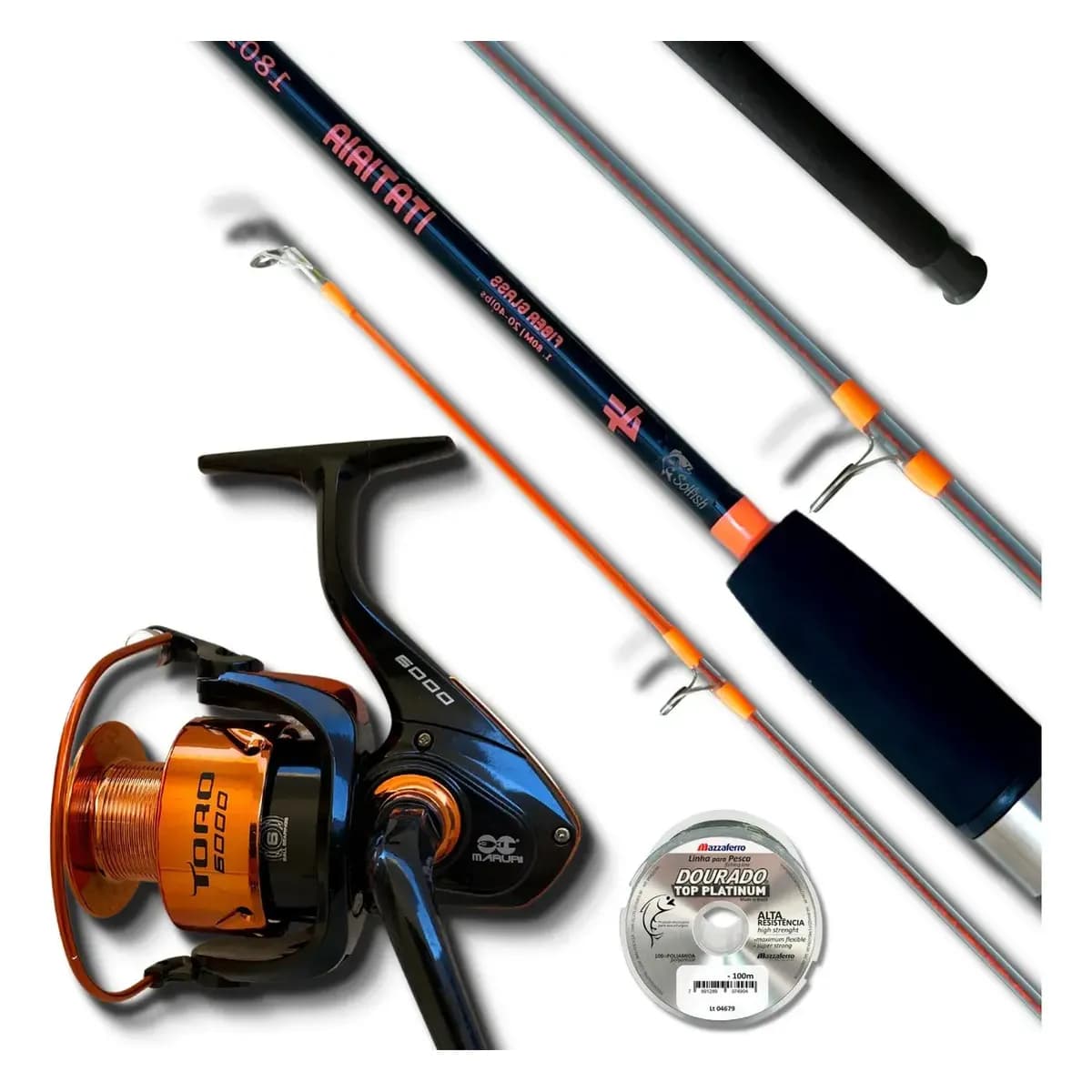Kit Pesca Molinete Toro  6000 E Vara Itatiaia 1,80m 40lbs Cor Laranja