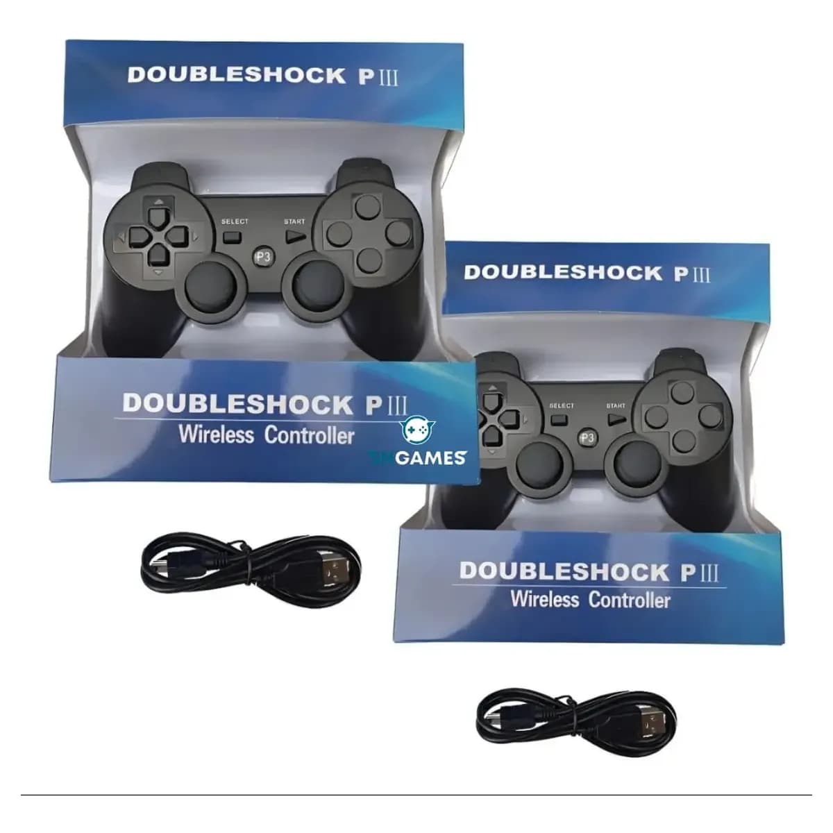Kit 2 Manete Controle Compativel Sem Fio Ps3 Cabo Carregador Sngames