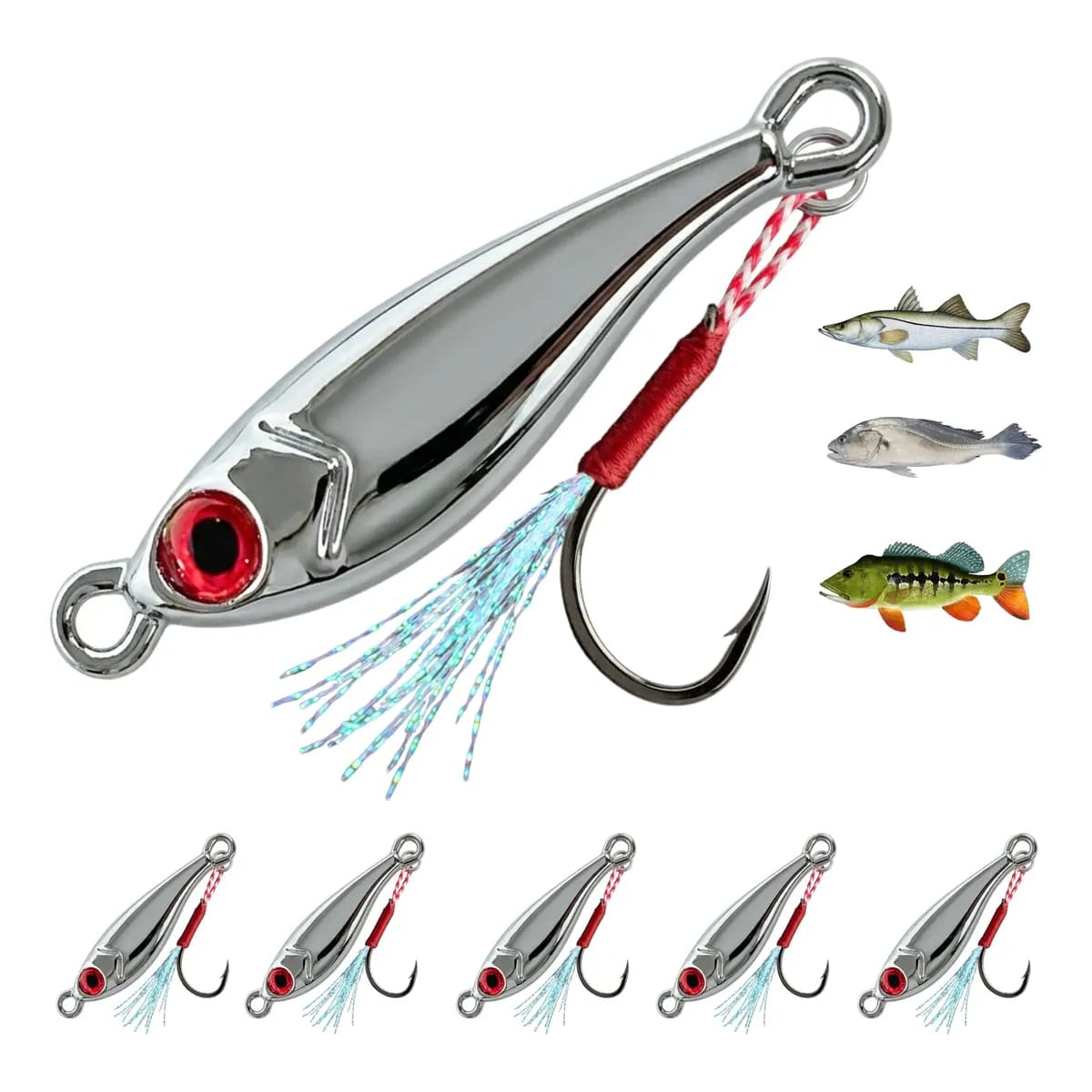 Kit 5 Micro Jig Cromado Pindoquinha + 5 Suporte Hook Premium 05gr Cromado