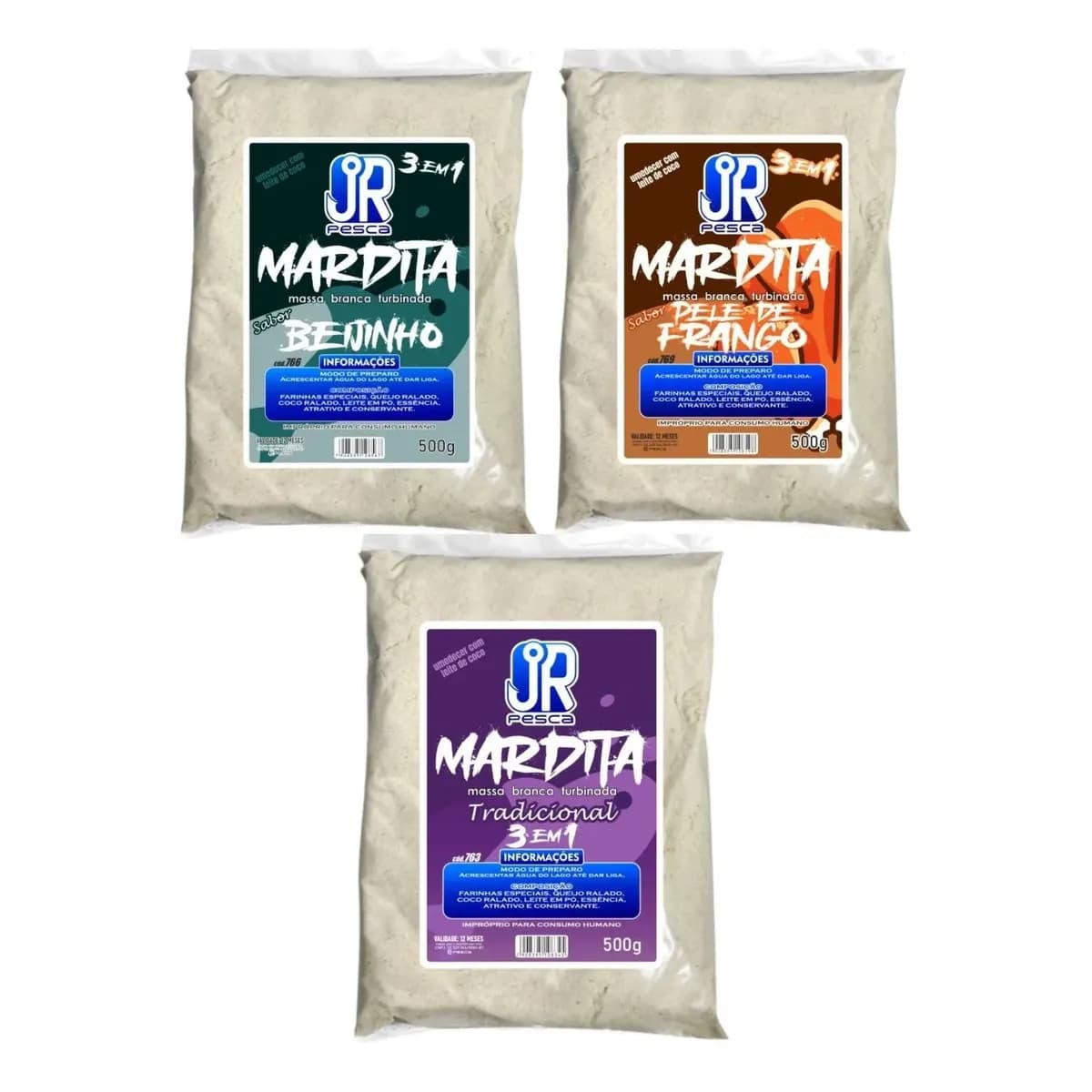 Kit C/3 Sabor Massa Branca Turbinada Mardita 3 Em 1 Jrpesca