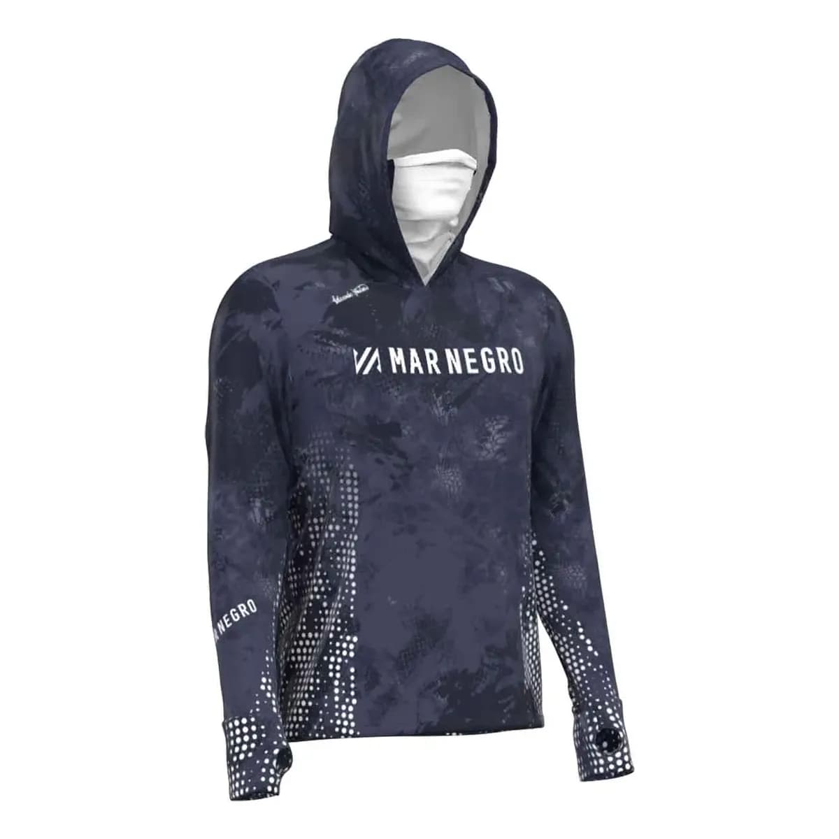Camisa De Pesca Masculina Com Buff Capuz Estampada Mar Negro