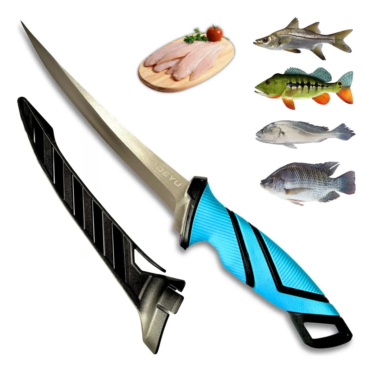 Faca Fileteira Premium Lamina Inox Cabo Emborrachado 32,5cm