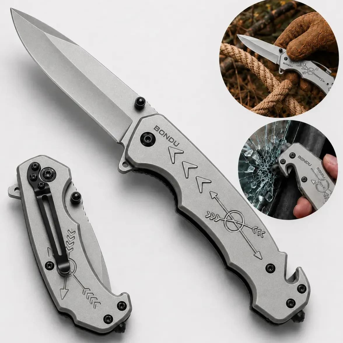 Canivete Tático Lâmina Aço Inox Dobrável de Bolso Semi Automático Militar Trava Retrátil Quebra Vidros Corta Cinto - Bondu