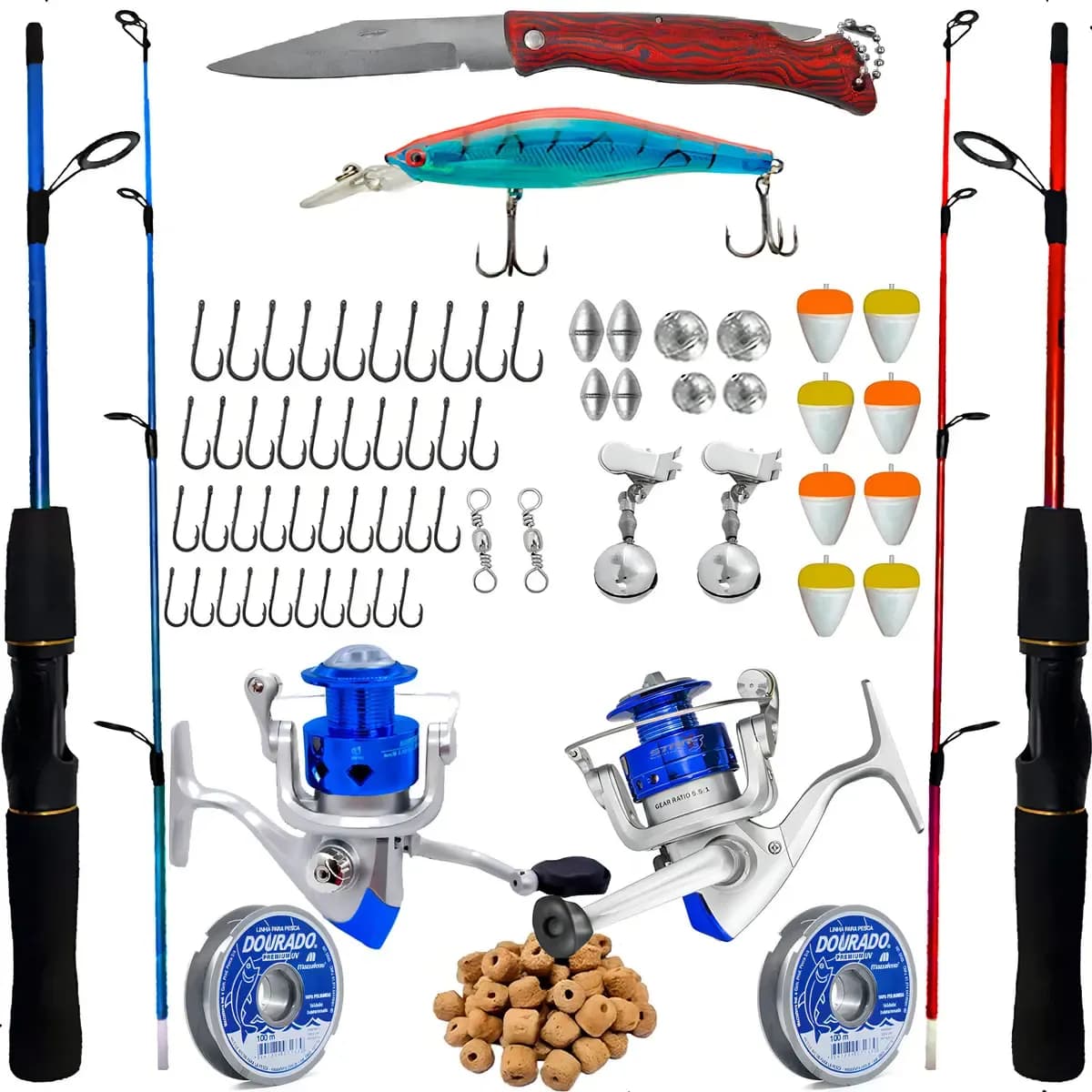 Kit Pesca Completo Marine Sports, Araguaia, Deyu Molinete 3 Rolamentos Vara 1,80m Fibra Vidro