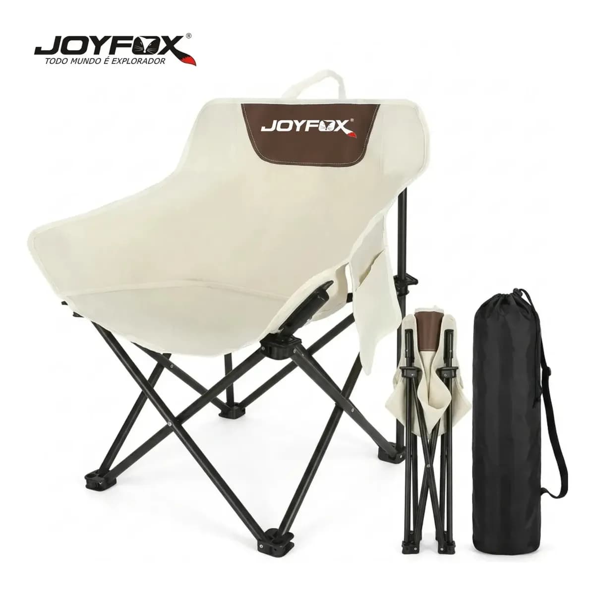 Cadeira De Camping Dobrável Joyfox Lua Acolhoada Reforçada Bege Premium