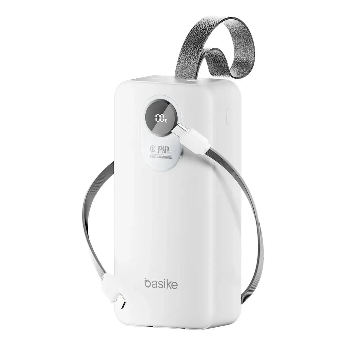 Power Bank Basike Portátil 30000mAh com Carga Rápida 22.5W e Cabos Embutidos para iPhone e Samsung