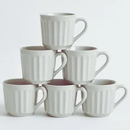 Kit 6 Canecas Premium De Porcelana Canelada 150ml ​Café Chá Branco Canelada