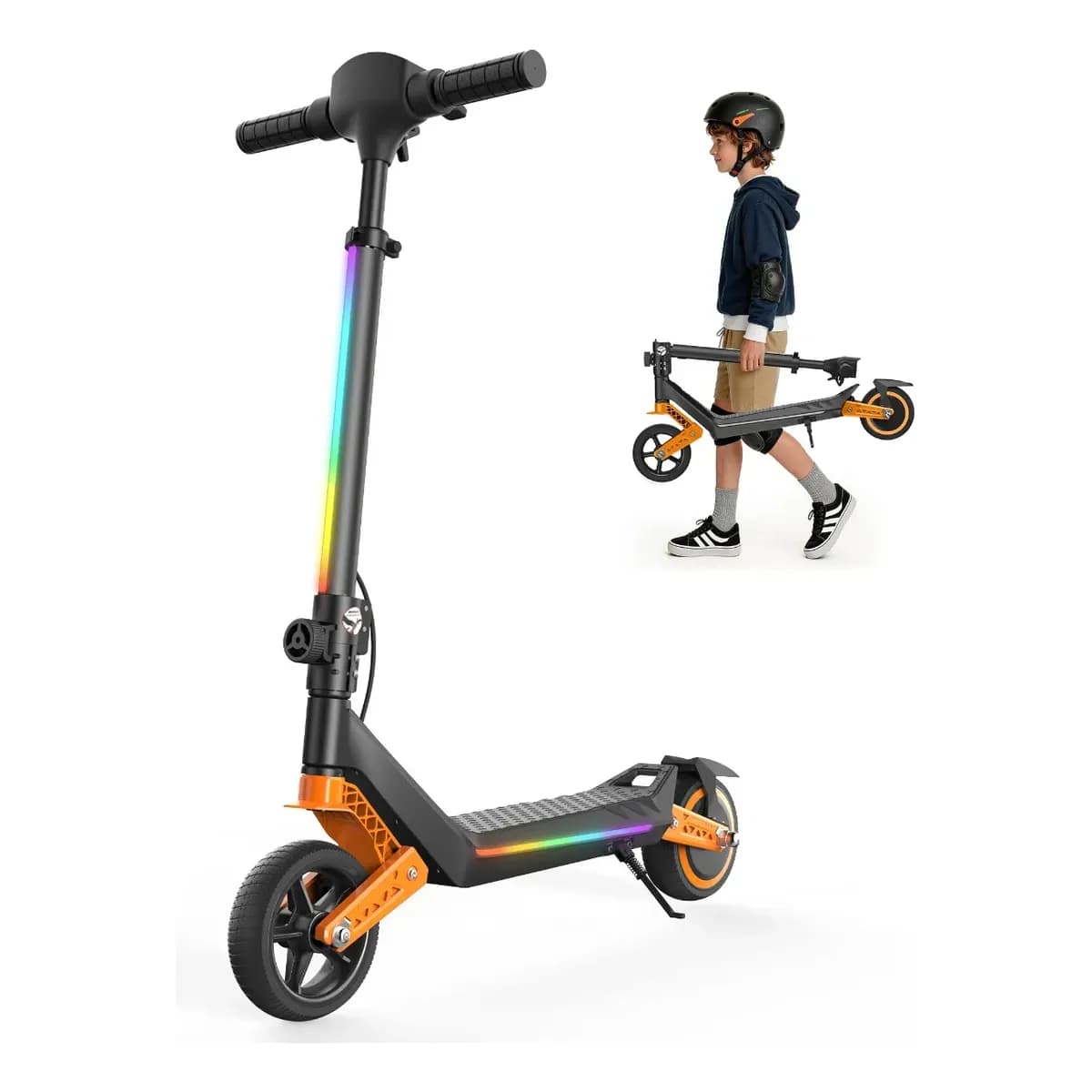 Patinete Elétrico Infantil K6-c 150w 16km/h Dobrável Led Laranja