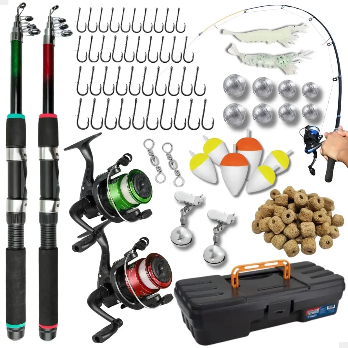 Kit  De Pesca Completo Barato 2 Varas + Molinetes Acessórios