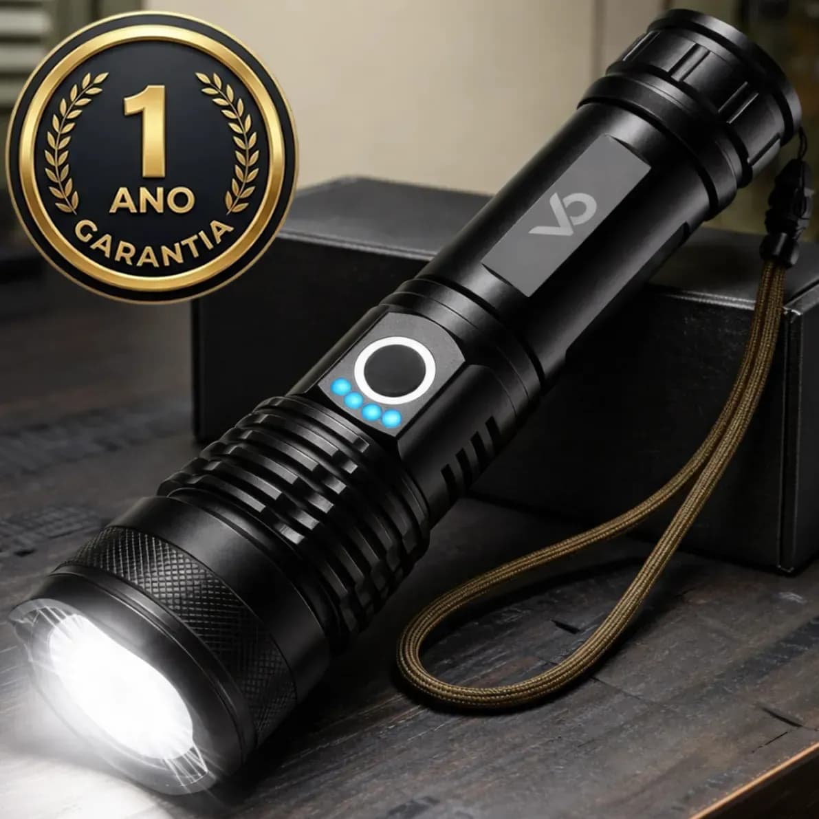 Lanterna Tática Voxo Militar T9 Zoom Ultra Potente Bateria Longa Duração Recarregável Usb Resistente Água Poeira Defesa Caça Camping