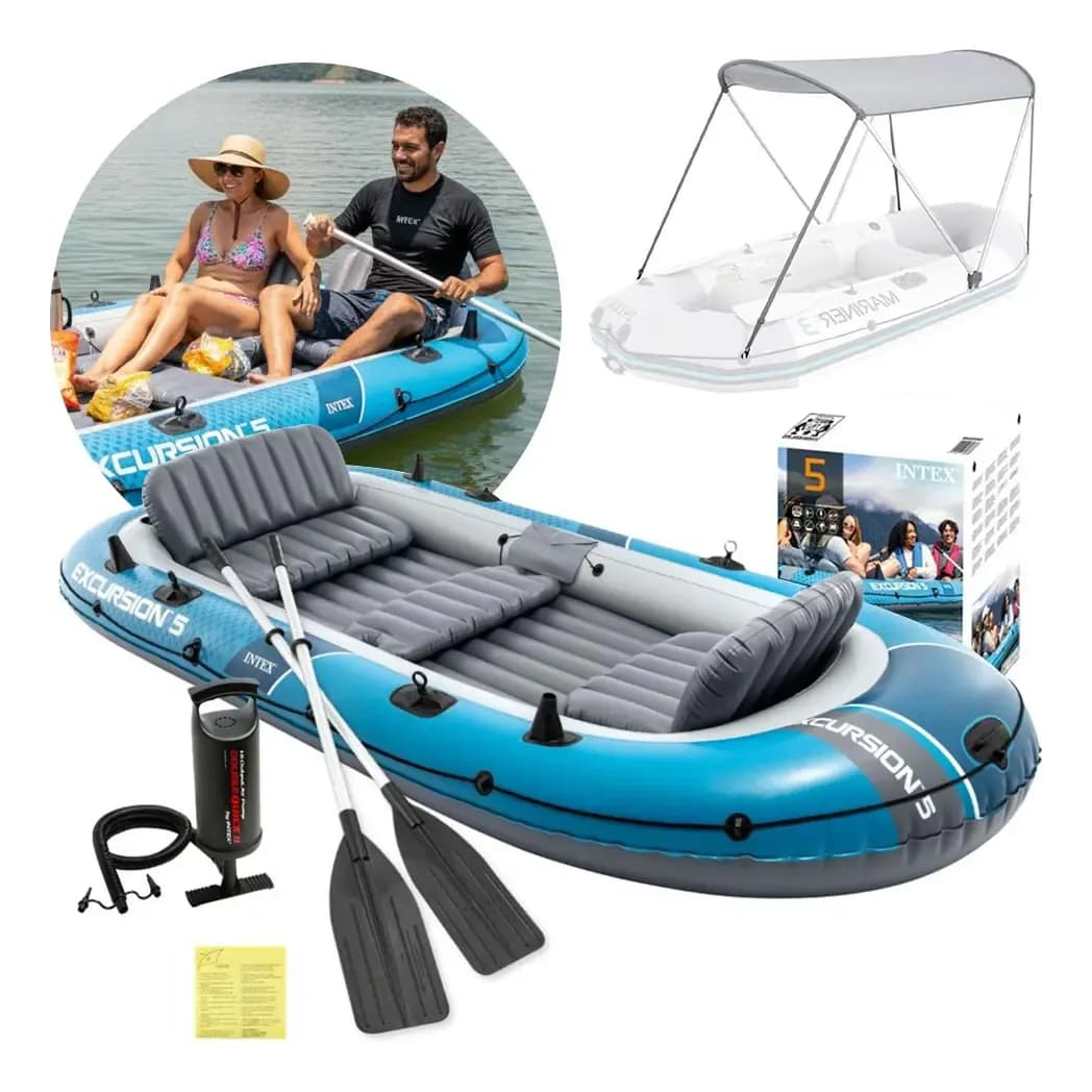 Bote Inflável Excursion 5 Pessoas Capota Remos E Bomba Intex