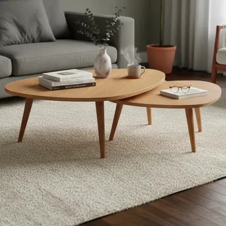 Kit 2 Mesas De Centro Para Sala Design Orgânico 77/93cm- Mel Mel