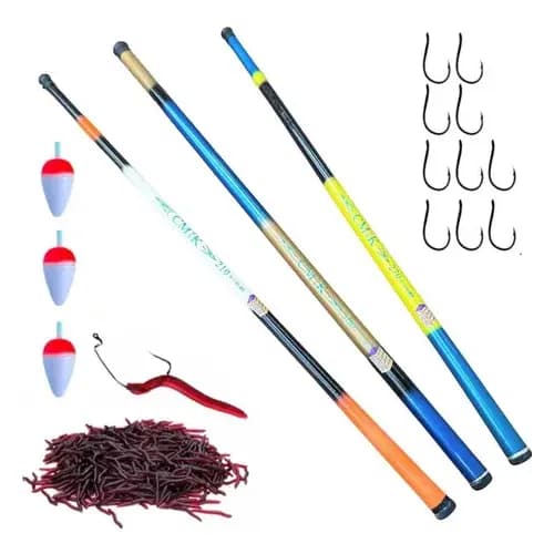 Kit 3 Varas de Pesca  Telescópicas CMiK 2,10m 2,70m 3,00m Fibra Vidro