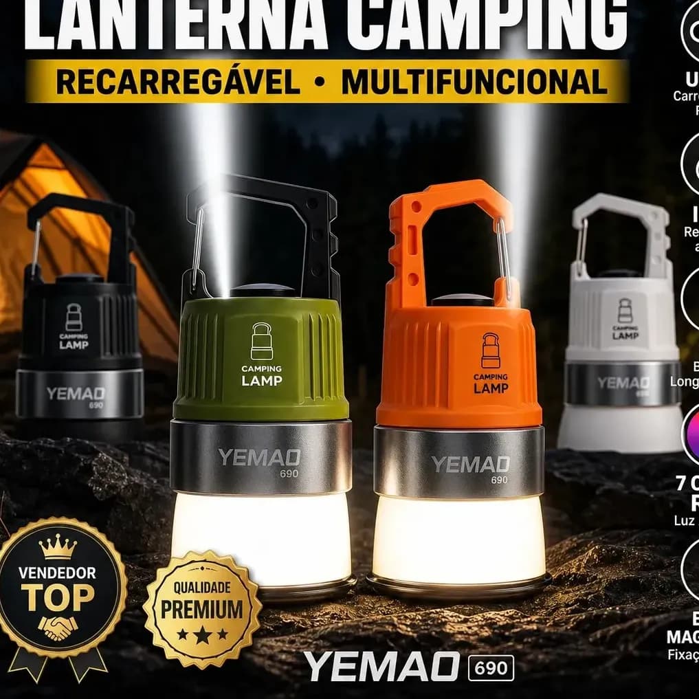 Kit 2 Lanternas De Camping Multifuncionais Led Recarregável Usb-c Com Rgb 7 Cores Ipx4 Gancho Portátil Para Barraca Trilha Pesca Emergência
