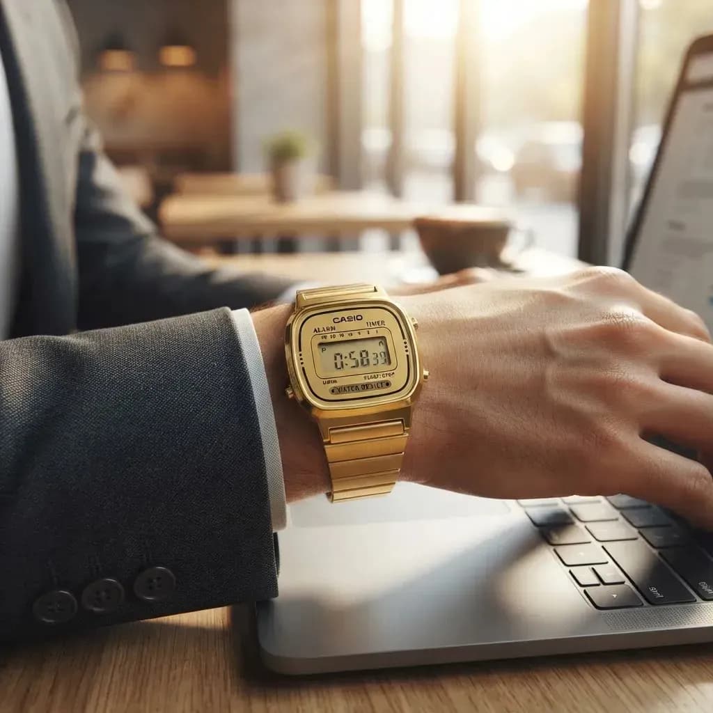 Relógio Casio Retro Vintage Gold La-670wga-9df feminino Cor de fundo: Champanhe dourado