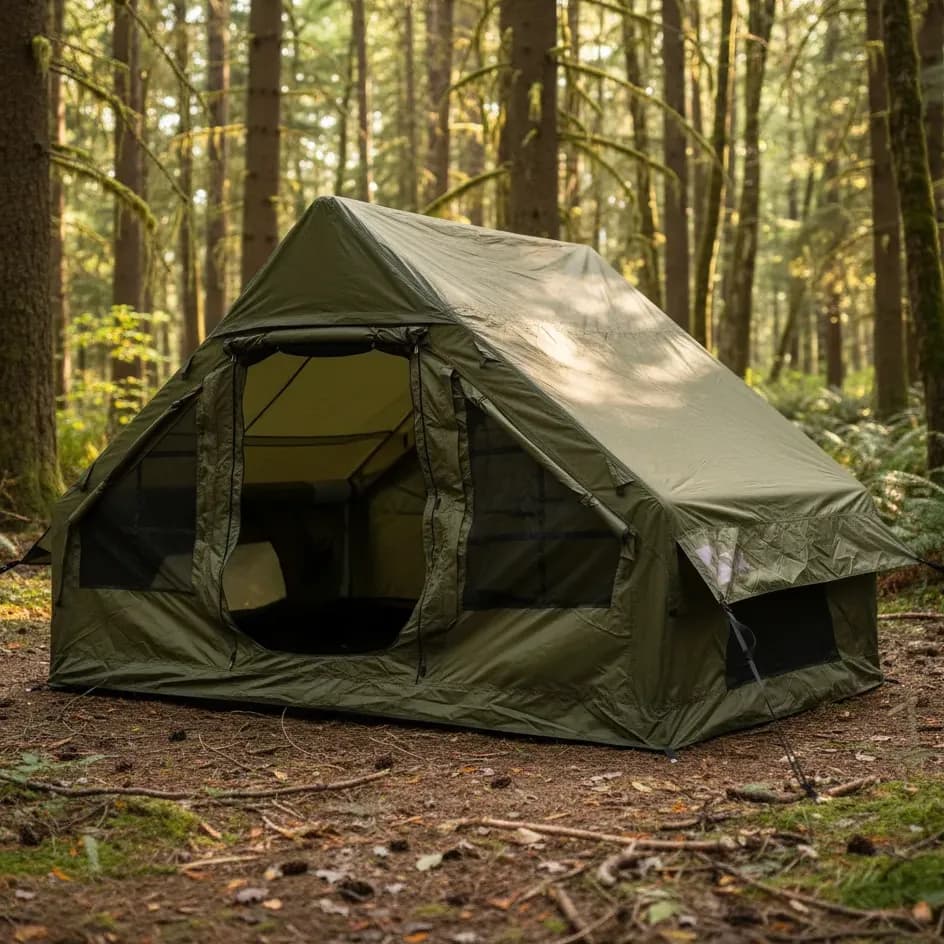Barraca Camping Inflável Challet 3/4 Pessoas Montagem Rápida Verde-escuro