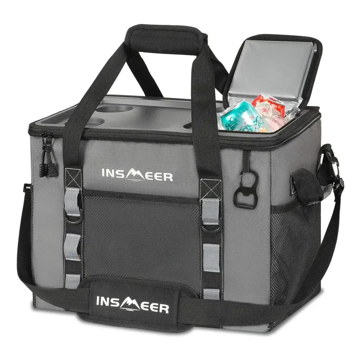 Bolsa Térmica Cooler Capota Rígida 40 L Dobrável Porta-copos - Cinza