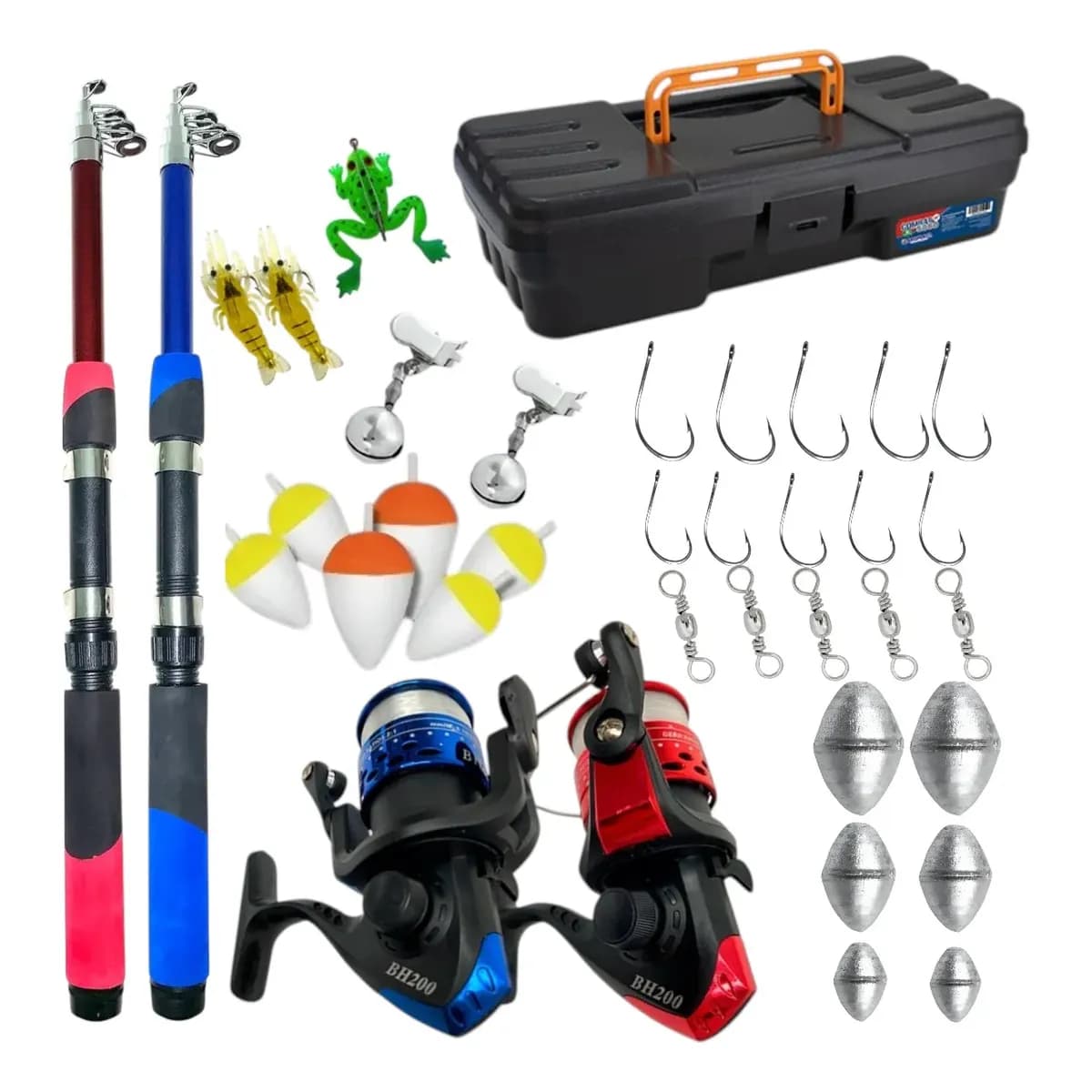 Kit De Pesca Barato 2 Varas + 2 Molinetes E  Acessórios