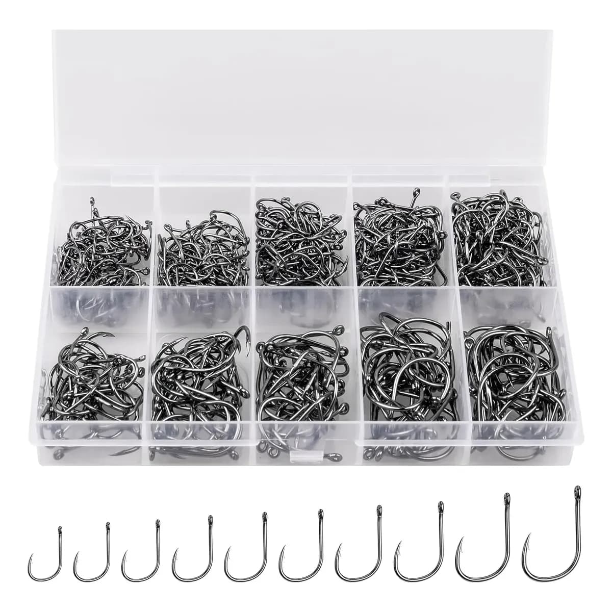 Kit 600 Anzóis Black Aço Carbono Pesca N3 Ao N12 Com Estojo