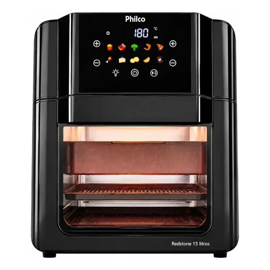Philco Paf15c Fritadeira Air Fryer Oven 15 Litros Revestimento Redstone Porta Removível Luz Interna 10 Funções Preta 110V