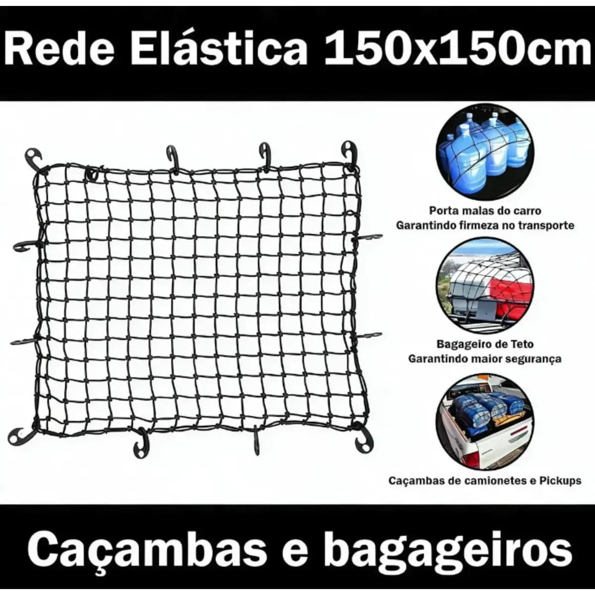 Rede Elástica 150x150cm Bagageiro Carro Porta Mala E Caçamba