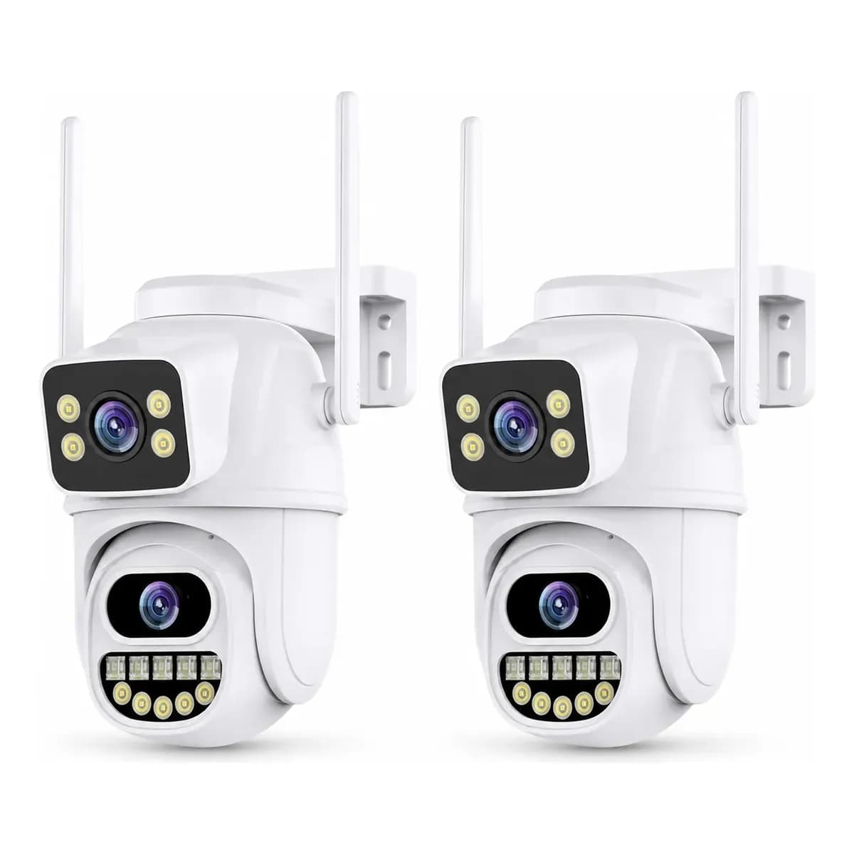 Kit 2 Câmeras Wifi Dupla Lente Ip66 Com Visão Noturna Branco