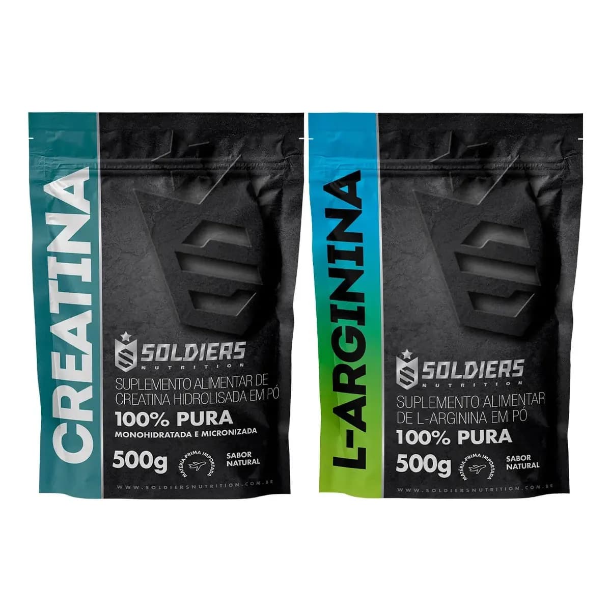 Kit: Arginina 500g + Creatina 500g Soldiers Nutrition Treino Performance Muscular
