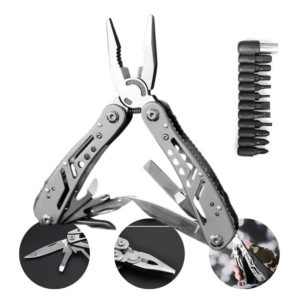 Alicate Canivete Tático Aço Inox 25 Funções Preto