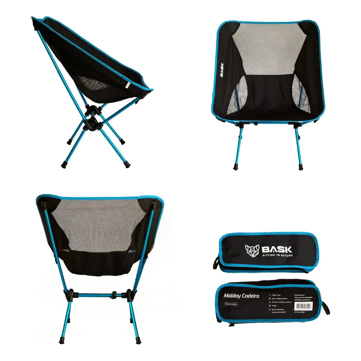 BASK Cadeira Dobrável(150kg) Ultralight de Alumínio – 1 kg, Compacta 37×13 cm, Portátil para Camping, Praia e Trilhas