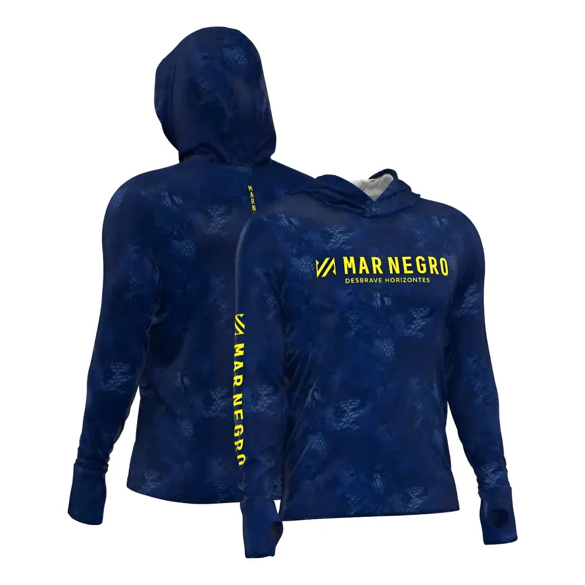 Camiseta De Pesca Masculina Blue Capuz Luva Uv Mar Negro