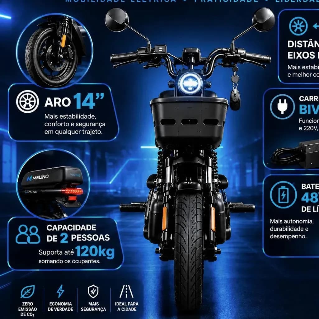 Moto Bicicleta Elétrica 500w 48v Led Motinha Sem Cnh E Habil Preto 142