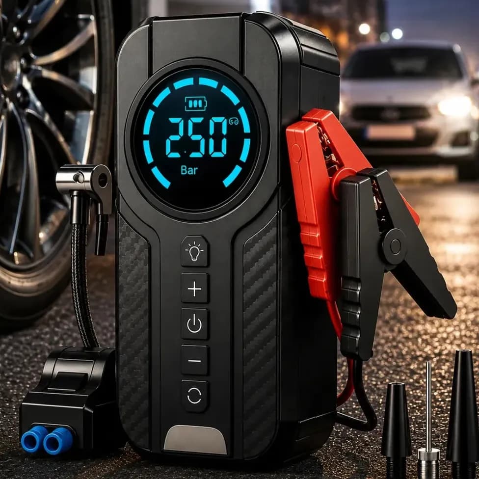 Auxiliar de Partida + Compressor de Ar Digital + Power Bank 3 em 1